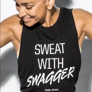 Peloton sweat with swagger Robin Arzón tank top